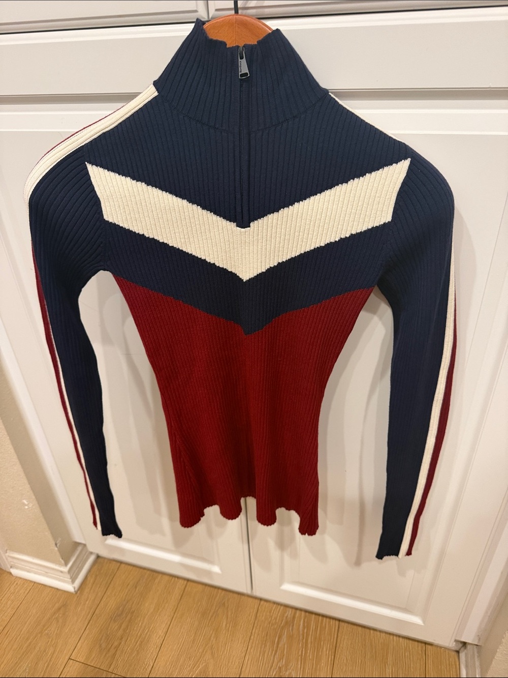 Alp N Rock Navy, Burgundy & Cream Ribbed Zip-Turtleneck Sweater